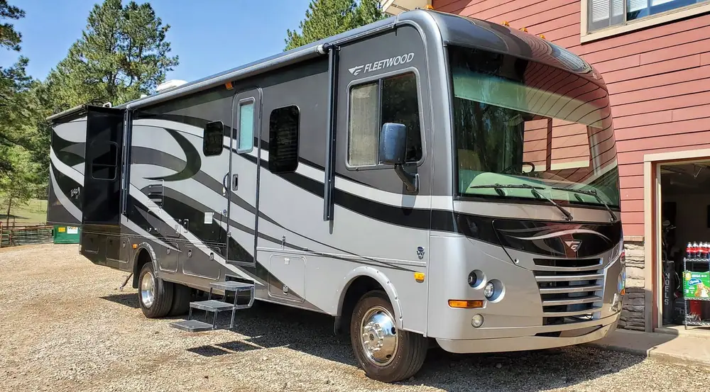 Fleetwood Class A motorhome with glossy paint after a wash and wax