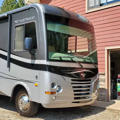 Fleetwood Class A motorhome with glossy paint after a wash and wax