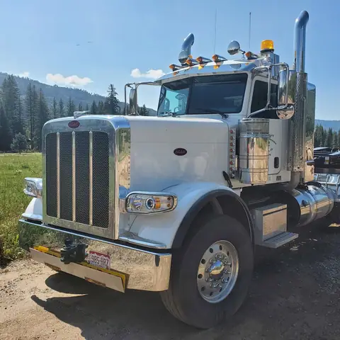 Chrome Peterbilt semi truck after detailing