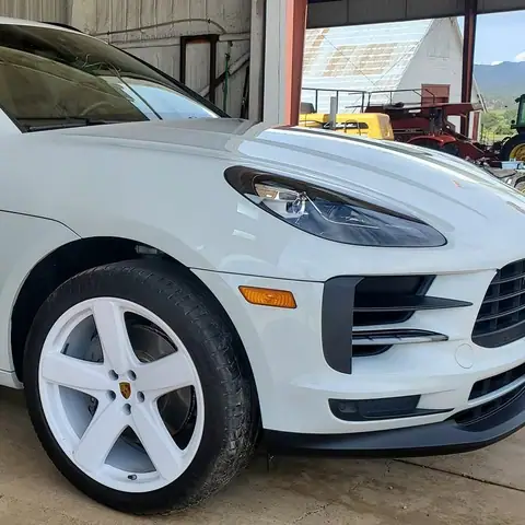 White Porsche Macan after a full detail