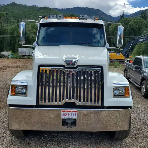White Western Star heavy truck with chrome grille after detailing
